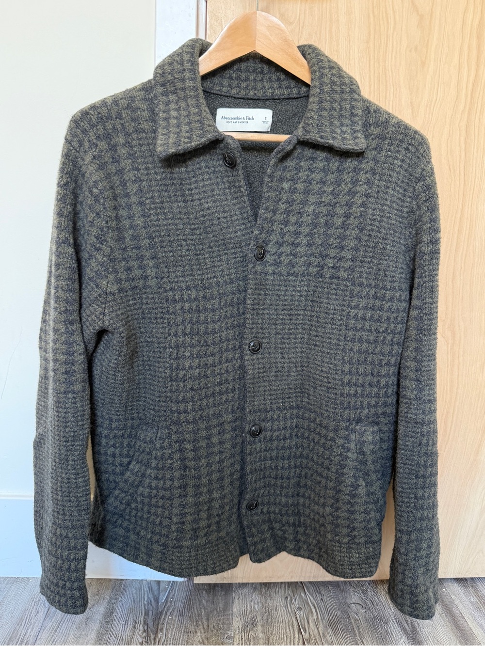 Abercrombie & Fitch Men's Dark Gray Houndstooth Lightweight Shirt Jacket